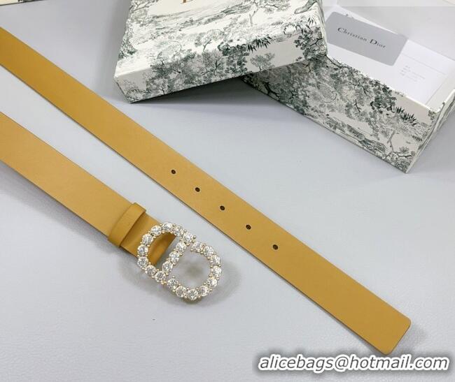 Traditional Specials Dior Calfskin Leather Belt 3cm with Strass CD Buckle 0108 Apricot 2025