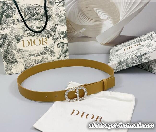 Traditional Specials Dior Calfskin Leather Belt 3cm with Strass CD Buckle 0108 Apricot 2025