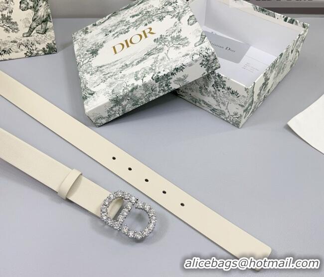 Unique Grade Dior Calfskin Leather Belt 3cm with Strass CD Buckle 0108 White/Silver 2025