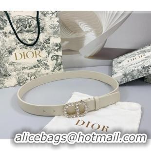 Famous Brand Dior Calfskin Leather Belt 3cm with Strass CD Buckle 0108 White/Gold 2025