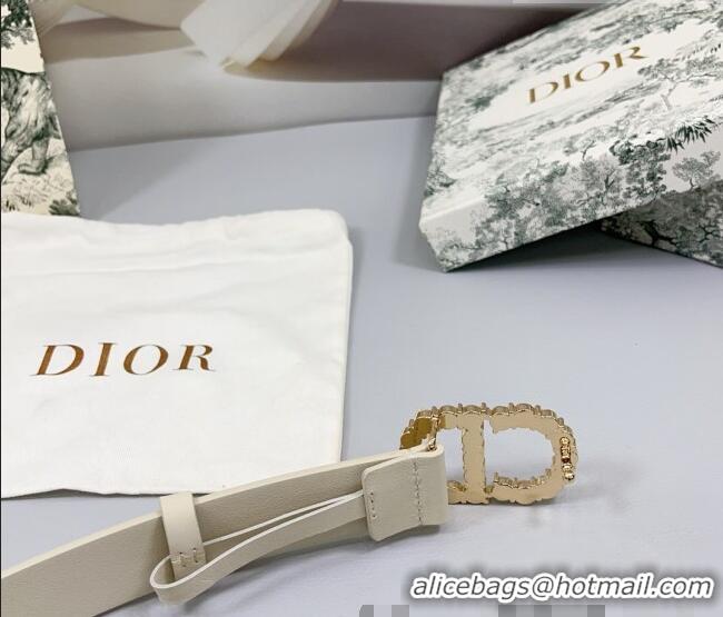 Famous Brand Dior Calfskin Leather Belt 3cm with Strass CD Buckle 0108 White/Gold 2025