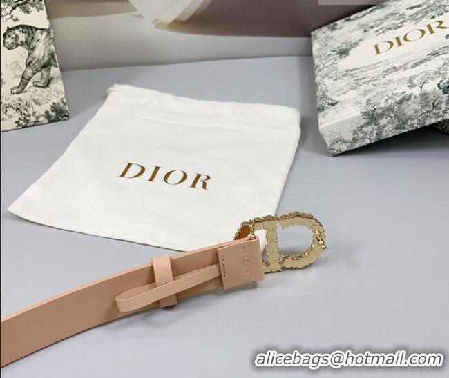 Luxury Cheap Dior Calfskin Leather Belt 3cm with Strass CD Buckle 0108 Light Pink 2025