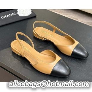 Luxurious Chanel Lambskin Leather Slingbacks Flat G31319 Beige/Black 2026