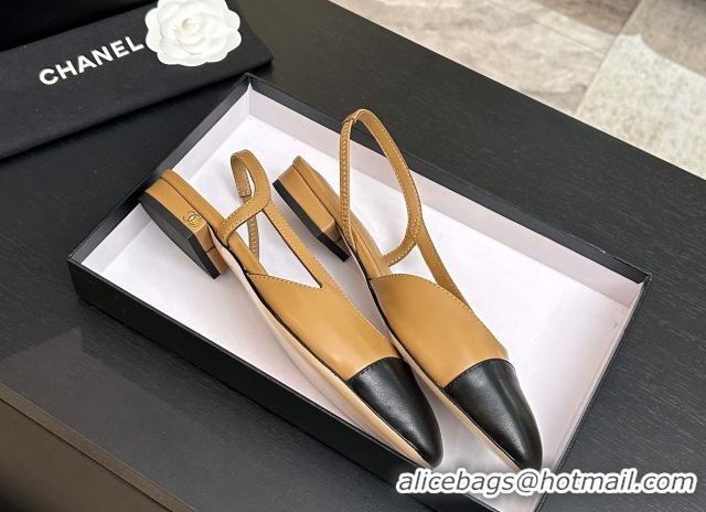 Luxurious Chanel Lambskin Leather Slingbacks Flat G31319 Beige/Black 2026