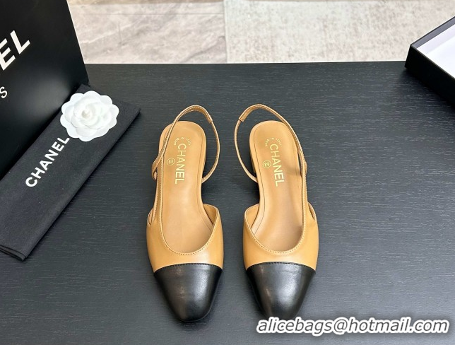 Luxurious Chanel Lambskin Leather Slingbacks Flat G31319 Beige/Black 2026