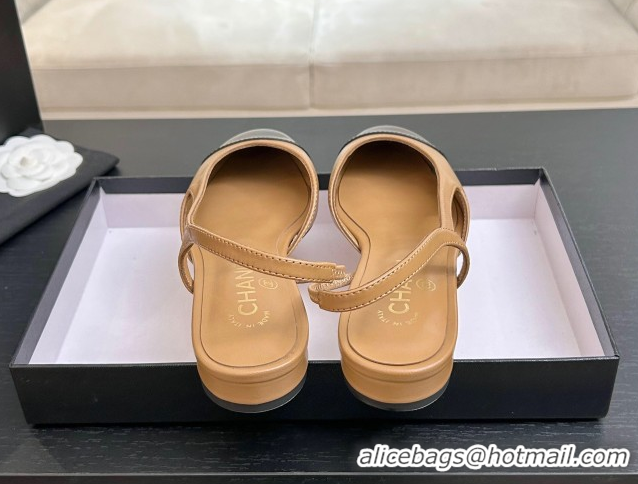 Luxurious Chanel Lambskin Leather Slingbacks Flat G31319 Beige/Black 2026