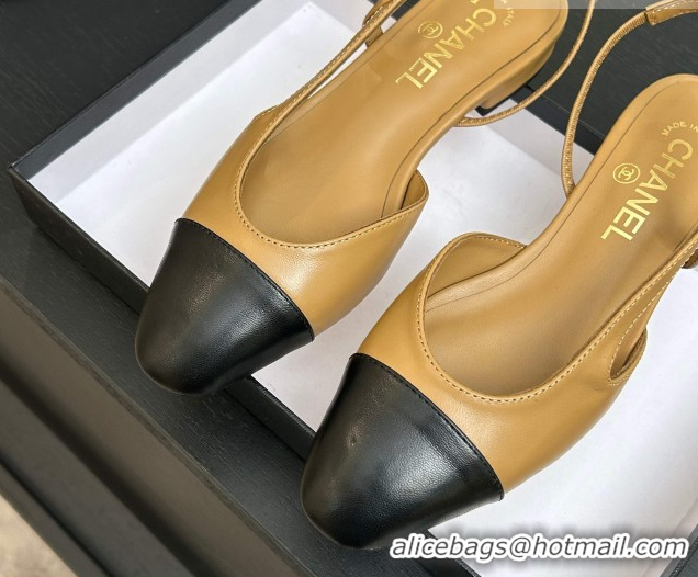 Luxurious Chanel Lambskin Leather Slingbacks Flat G31319 Beige/Black 2026