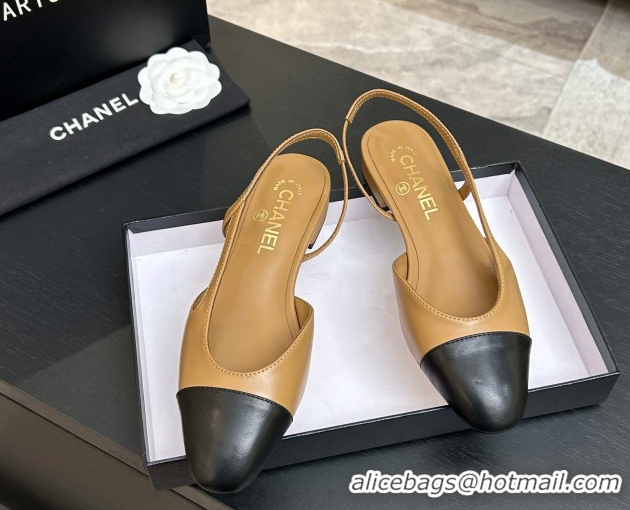 Luxurious Chanel Lambskin Leather Slingbacks Flat G31319 Beige/Black 2026