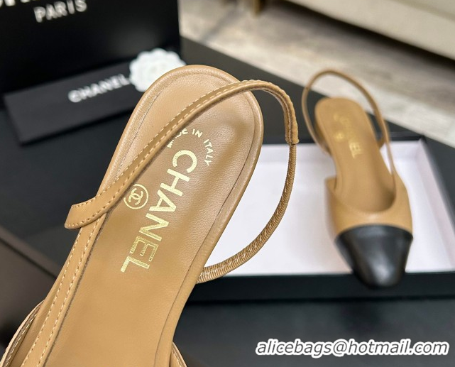 Luxurious Chanel Lambskin Leather Slingbacks Flat G31319 Beige/Black 2026