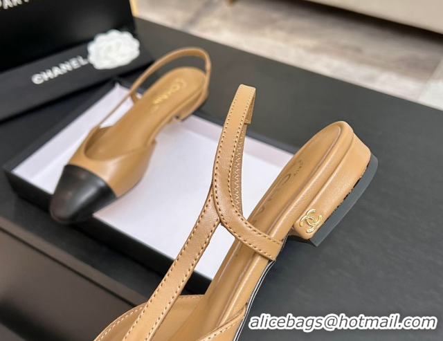 Luxurious Chanel Lambskin Leather Slingbacks Flat G31319 Beige/Black 2026