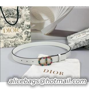 Best Quality Dior Calfskin Leather Belt 3cm with Strass CD Buckle 0108 White/Multicolor 2025