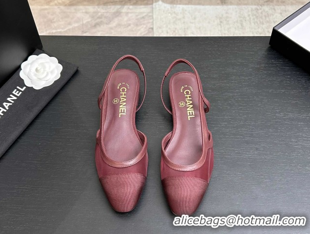 Pretty Style Chanel Mesh & Grosgrain Slingbacks Flat G31319 Burgundy 2026