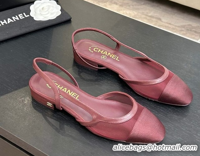 Pretty Style Chanel Mesh & Grosgrain Slingbacks Flat G31319 Burgundy 2026