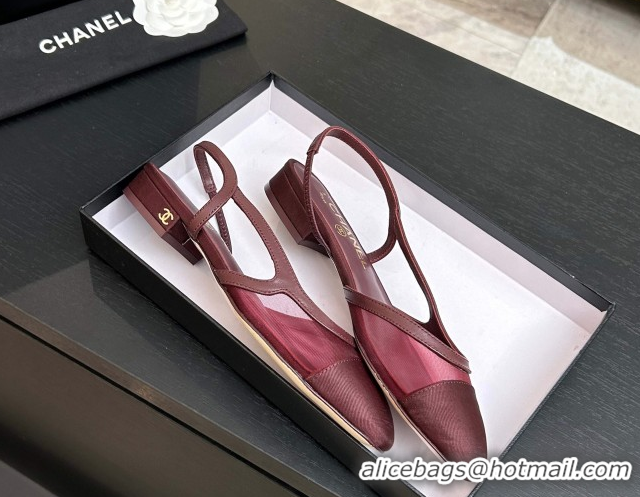 Pretty Style Chanel Mesh & Grosgrain Slingbacks Flat G31319 Burgundy 2026