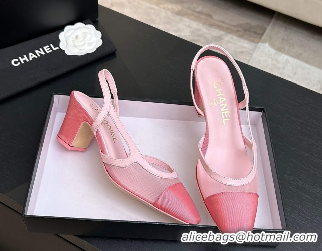 Durable Chanel Mesh & Grosgrain Slingbacks Pump 6.5cm G31318 Pink2 2026