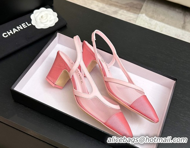 Durable Chanel Mesh & Grosgrain Slingbacks Pump 6.5cm G31318 Pink2 2026