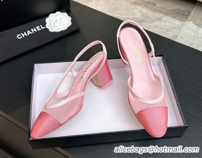 Durable Chanel Mesh & Grosgrain Slingbacks Pump 6.5cm G31318 Pink2 2026