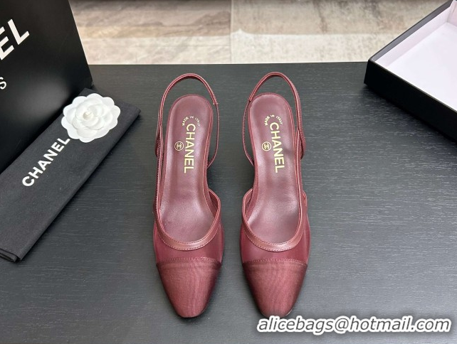 Most Popular Chanel Mesh & Grosgrain Slingbacks Pump 6.5cm G31318 Burgundy 2026