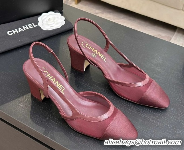 Most Popular Chanel Mesh & Grosgrain Slingbacks Pump 6.5cm G31318 Burgundy 2026