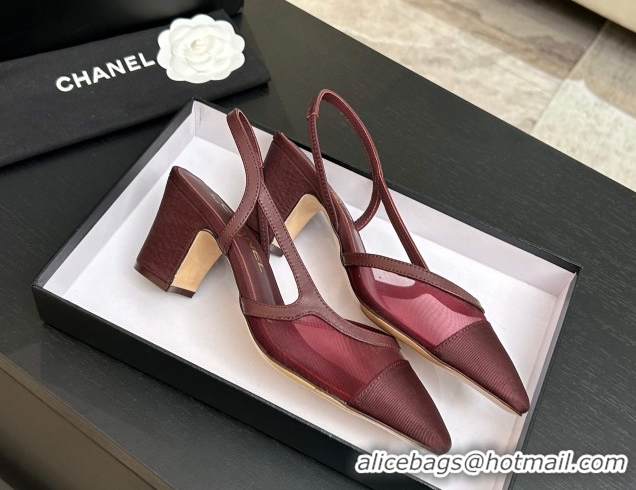 Most Popular Chanel Mesh & Grosgrain Slingbacks Pump 6.5cm G31318 Burgundy 2026