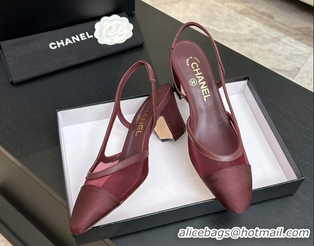 Most Popular Chanel Mesh & Grosgrain Slingbacks Pump 6.5cm G31318 Burgundy 2026