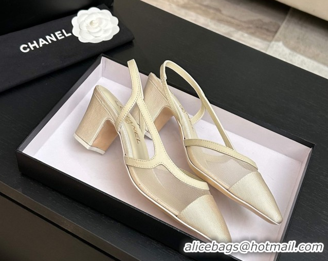 Good Looking Chanel Mesh & Grosgrain Slingbacks Pump 6.5cm G31318 Ivory 2026