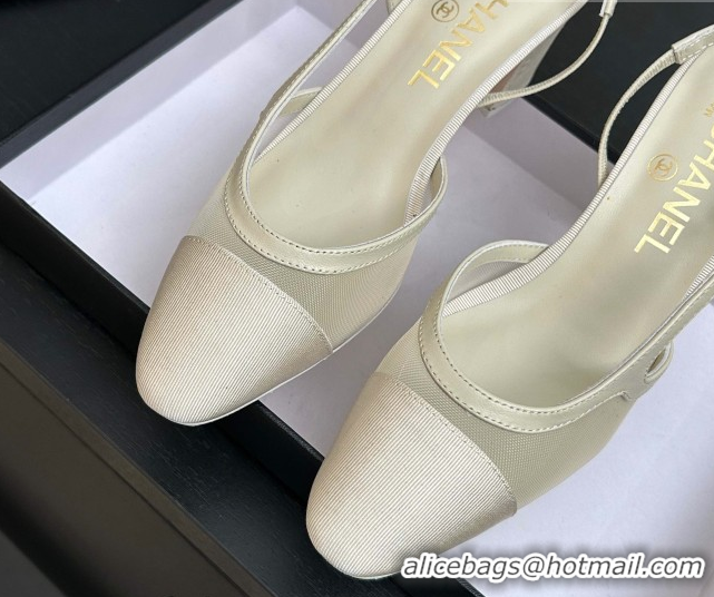 Good Looking Chanel Mesh & Grosgrain Slingbacks Pump 6.5cm G31318 Ivory 2026