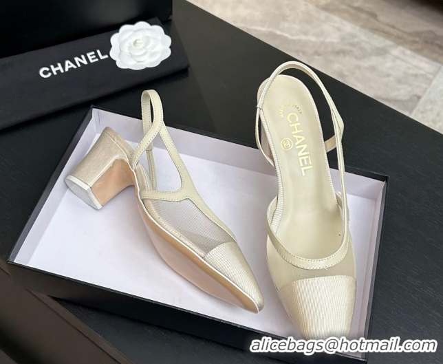 Good Looking Chanel Mesh & Grosgrain Slingbacks Pump 6.5cm G31318 Ivory 2026