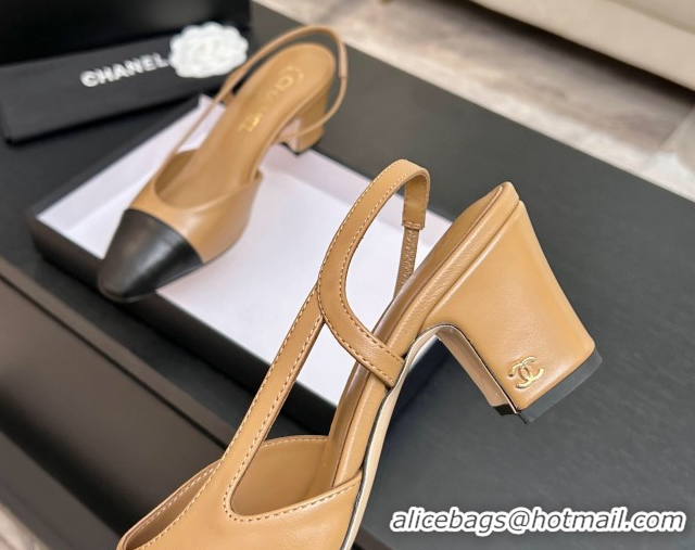 Grade Quality Chanel Lambskin Leather Slingbacks Pump 6.5cm G31318 Beige/Black 2026