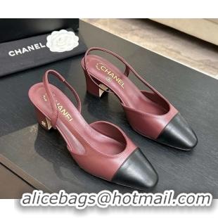 Perfect Chanel Lambskin Leather Slingbacks Pump 6.5cm G31318 Burgundy/Black 2026