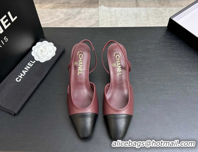 Perfect Chanel Lambskin Leather Slingbacks Pump 6.5cm G31318 Burgundy/Black 2026