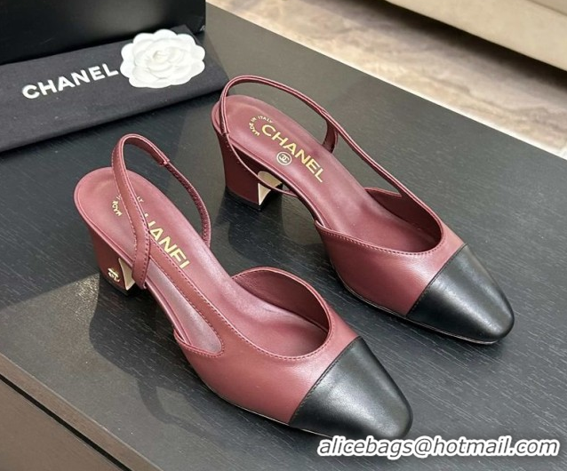 Perfect Chanel Lambskin Leather Slingbacks Pump 6.5cm G31318 Burgundy/Black 2026