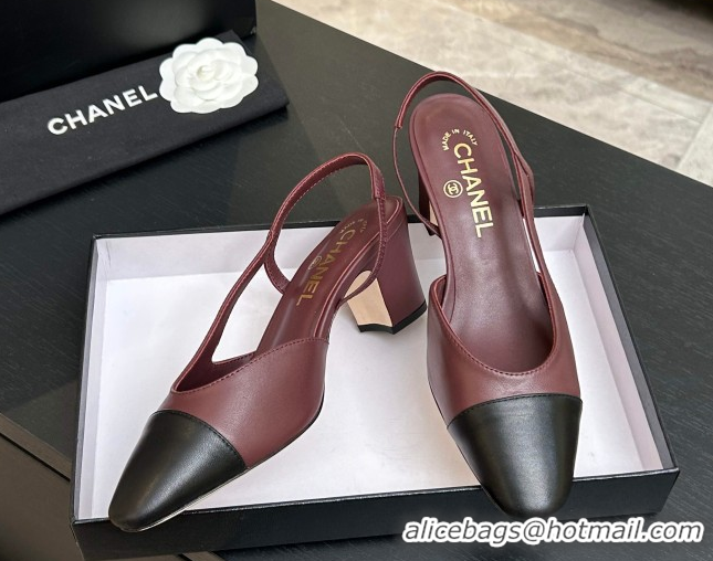 Perfect Chanel Lambskin Leather Slingbacks Pump 6.5cm G31318 Burgundy/Black 2026