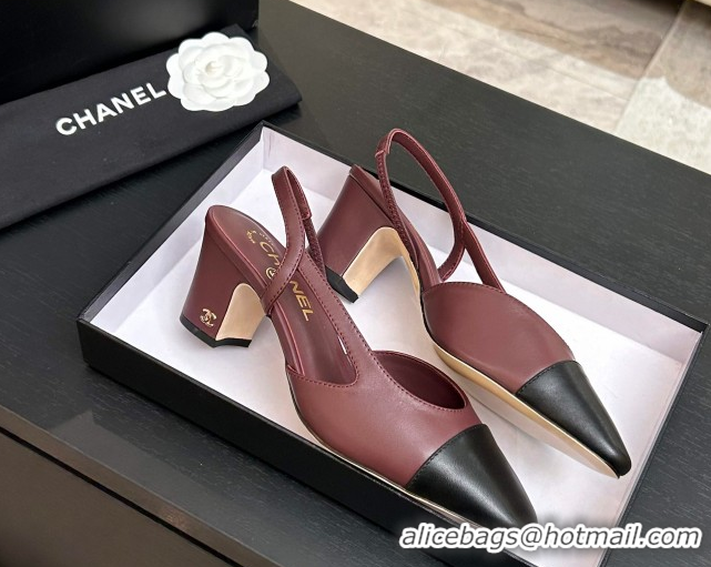 Perfect Chanel Lambskin Leather Slingbacks Pump 6.5cm G31318 Burgundy/Black 2026