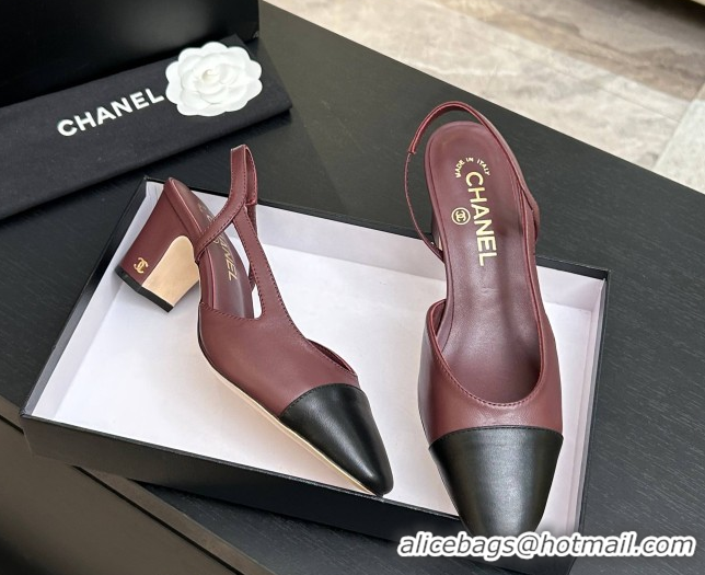 Perfect Chanel Lambskin Leather Slingbacks Pump 6.5cm G31318 Burgundy/Black 2026