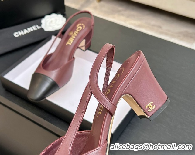 Perfect Chanel Lambskin Leather Slingbacks Pump 6.5cm G31318 Burgundy/Black 2026