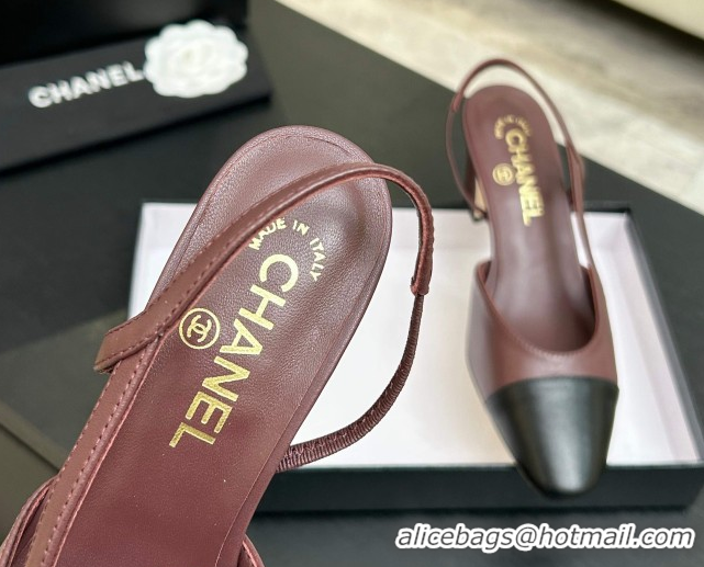 Perfect Chanel Lambskin Leather Slingbacks Pump 6.5cm G31318 Burgundy/Black 2026