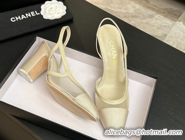 Good Quality Chanel Mesh & Grosgrain Slingbacks Pump 9cm G45509 Ivory 2026