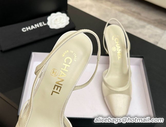 Good Quality Chanel Mesh & Grosgrain Slingbacks Pump 9cm G45509 Ivory 2026
