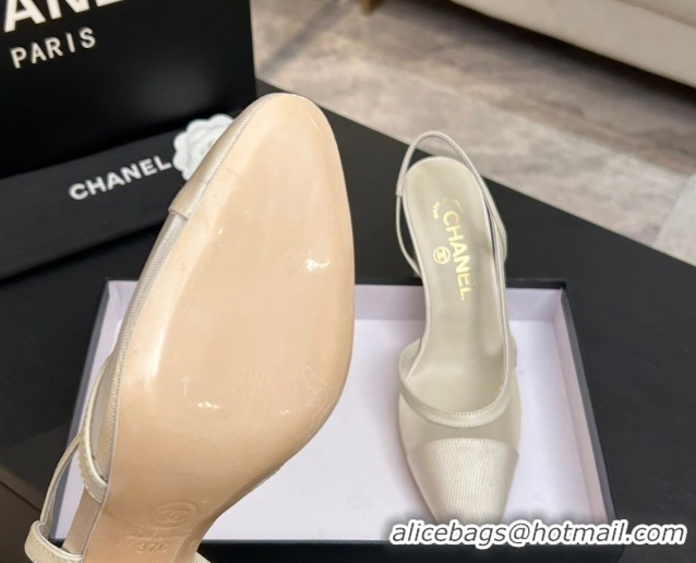 Good Quality Chanel Mesh & Grosgrain Slingbacks Pump 9cm G45509 Ivory 2026