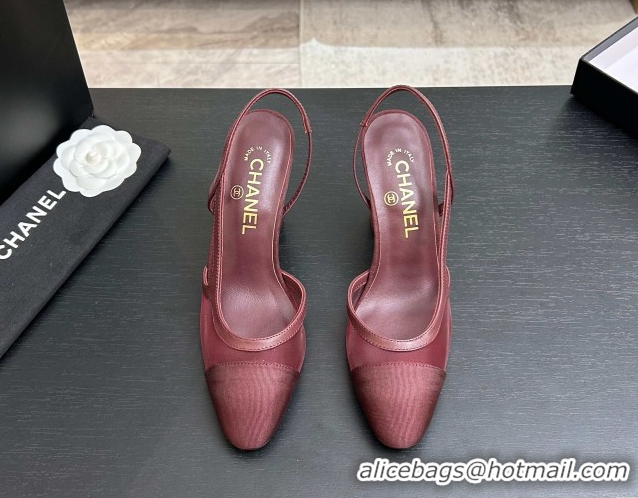 Best Grade Chanel Mesh & Grosgrain Slingbacks Pump 9cm G45509 Burgundy 2026