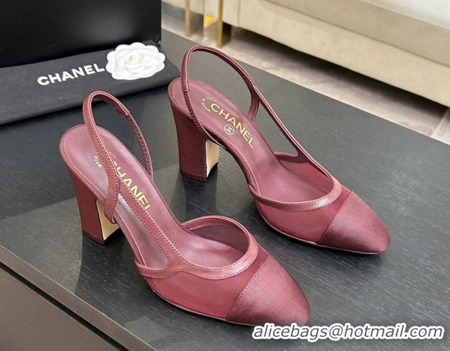 Best Grade Chanel Mesh & Grosgrain Slingbacks Pump 9cm G45509 Burgundy 2026