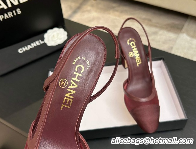 Best Grade Chanel Mesh & Grosgrain Slingbacks Pump 9cm G45509 Burgundy 2026
