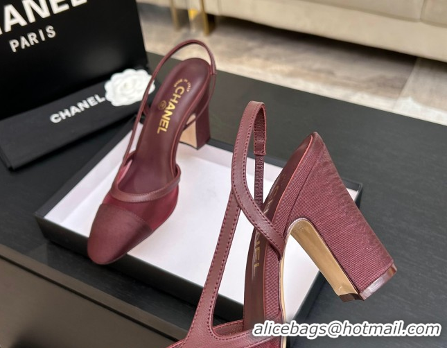 Best Grade Chanel Mesh & Grosgrain Slingbacks Pump 9cm G45509 Burgundy 2026