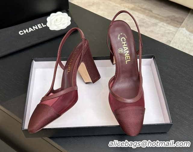 Best Grade Chanel Mesh & Grosgrain Slingbacks Pump 9cm G45509 Burgundy 2026