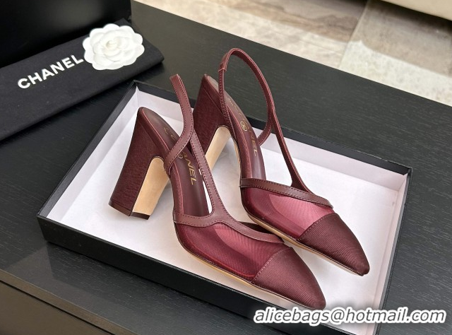 Best Grade Chanel Mesh & Grosgrain Slingbacks Pump 9cm G45509 Burgundy 2026