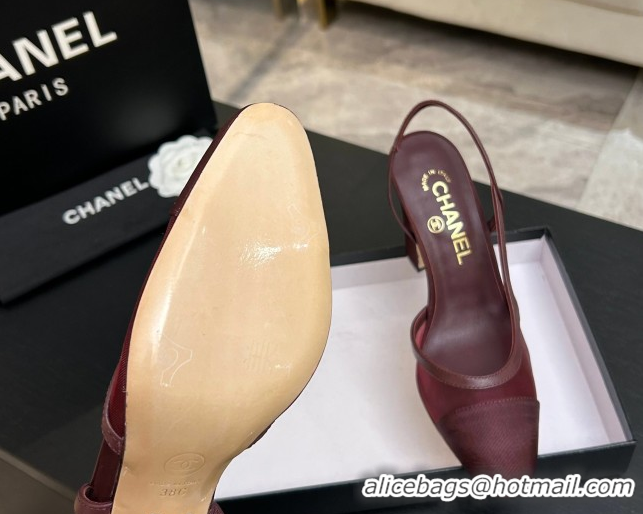 Best Grade Chanel Mesh & Grosgrain Slingbacks Pump 9cm G45509 Burgundy 2026