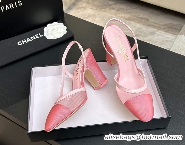 Best Price Chanel Mesh & Grosgrain Slingbacks Pump 9cm G45509 Pink2 2026