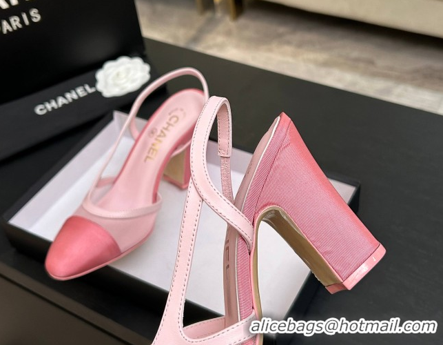 Best Price Chanel Mesh & Grosgrain Slingbacks Pump 9cm G45509 Pink2 2026