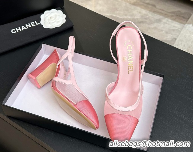 Best Price Chanel Mesh & Grosgrain Slingbacks Pump 9cm G45509 Pink2 2026